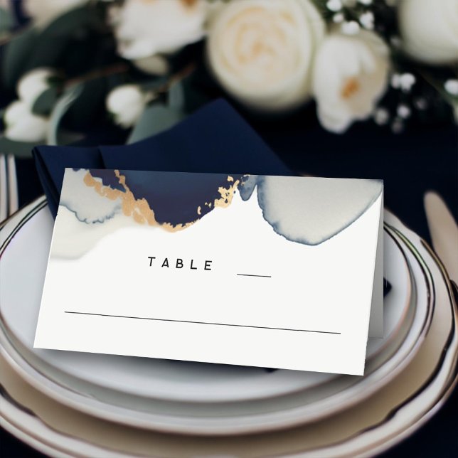 Modern Minimalist Navy Blue Gold Beach Wedding Place Card (navy gold beach wedding place card elegant boho modern romantic summer winter chic stylish classy)