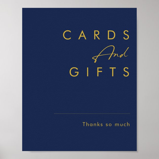 Modern Minimalist Navy Blue | Gold Cards and Gifts Poster (Front)