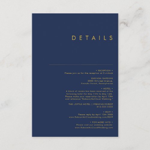Modern Minimalist Navy Blue  Gold Details Enclosure Card