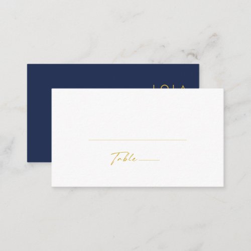 Modern Minimalist Navy Blue  Gold Flat Wedding Place Card