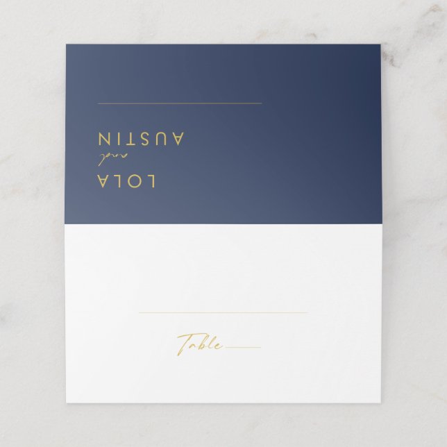 Modern Minimalist Navy Blue | Gold Folded Place Card (Outside Unfolded)