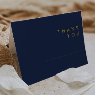 Modern Minimalist Navy Blue   Gold Folded Thank You Card