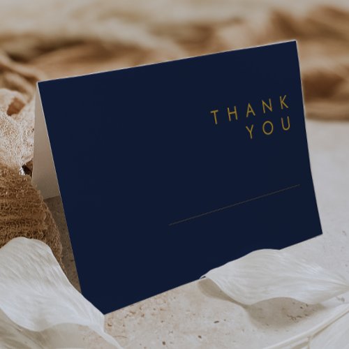 Modern Minimalist Navy Blue  Gold Folded Thank You Card