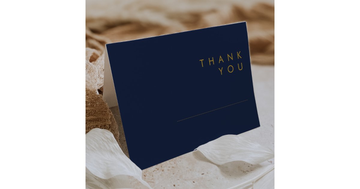 Modern Minimalist Navy Blue | Gold Folded Thank You Card | Zazzle