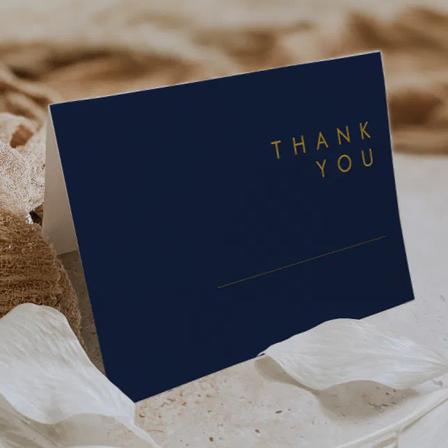 Modern Minimalist Navy Blue | Gold Folded Thank You Card | Zazzle