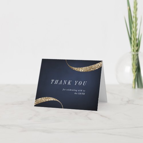 Modern minimalist navy blue gold glitter thank you