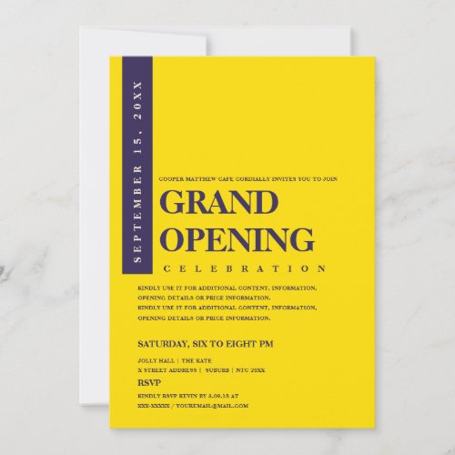 Modern Minimalist Navy Blue  Gold Grand Opening Invitation