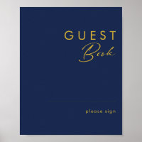 Modern Minimalist Navy Blue | Gold Guest Book Sign