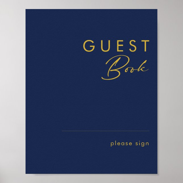 Modern Minimalist Navy Blue | Gold Guest Book Sign (Front)