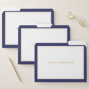 Modern Minimalist Navy Blue Gold Name File Folder