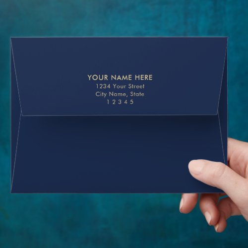 Modern Minimalist Navy Blue  Gold Return Address Envelope