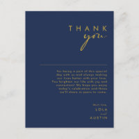 Modern Minimalist Navy Blue | Gold Thank You Card