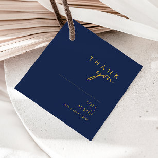Modern Minimalist Navy Blue   Gold Thank You Favor Tags