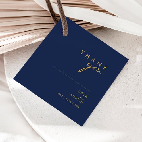 Modern Minimalist Navy Blue  Gold Thank You Favor Tags