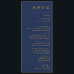 Modern Minimalist Navy Blue | Gold Wedding Dinner Menu<br><div class="desc">This modern minimalist navy blue | gold wedding dinner menu is perfect for your classy boho wedding. Its simple, unique abstract design accompanied by a contemporary minimal script and a dark navy blue color palette gives this product a feel of elegant formal luxury while staying simplistic, chic bohemian. Keep it...</div>