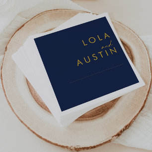 Modern Minimalist Navy Blue Gold Wedding Napkins