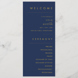 Modern Minimalist Navy Blue Gold Wedding Program