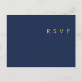 Modern Minimalist Navy Blue | Gold Wedding RSVP Postcard (Front)