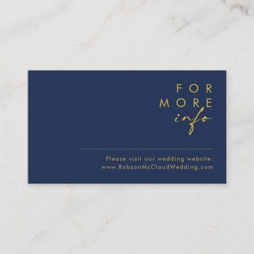 Modern Minimalist Navy Blue  Gold Wedding Website Enclosure Card
