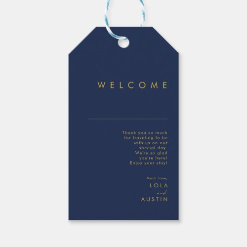 Modern Minimalist Navy Blue  Gold Wedding Welcome Gift Tags