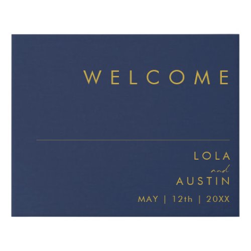 Modern Minimalist Navy Blue  Gold Welcome Faux Canvas Print