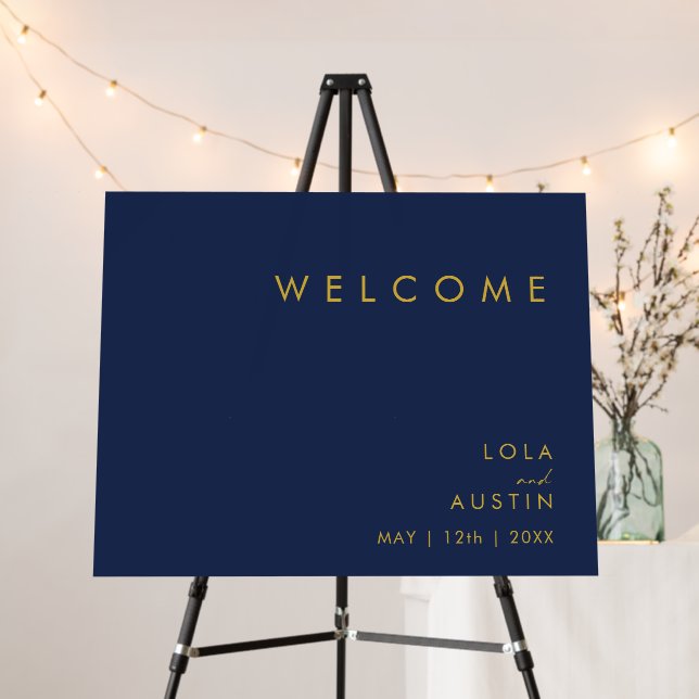 Modern Minimalist Navy Blue | Gold Welcome Foam Board (In Situ (Stand))