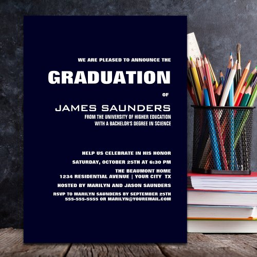 Modern Minimalist Navy Blue Graduation Party Invitation