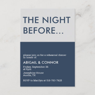 Modern Minimalist Navy Blue Gray Rehearsal Dinner Enclosure Card