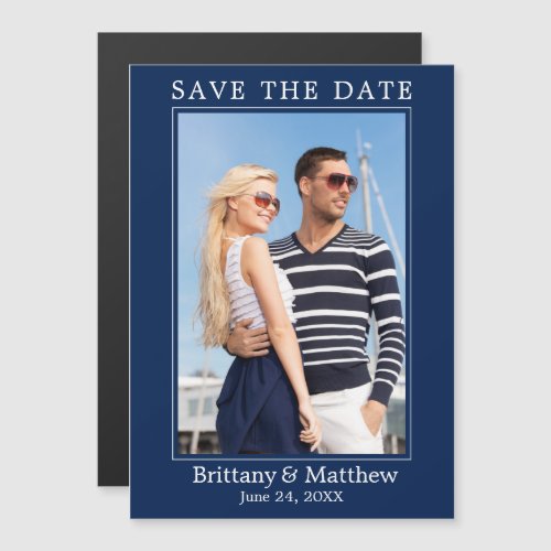 Modern Minimalist Navy Blue Magnetic Save the Date