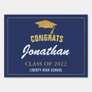 Modern Minimalist Navy Blue Maroon Graduation Yard Sign