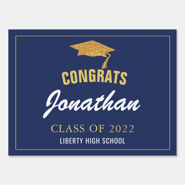 Modern Minimalist Navy Blue Maroon Graduation Yard Sign (Front)