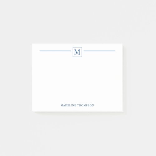 Modern Minimalist Navy Blue Monogram Line Square Post_it Notes
