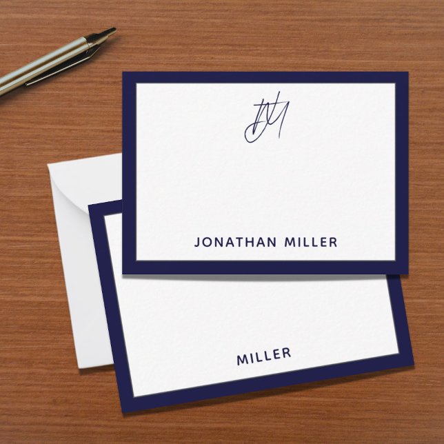 Modern Minimalist Navy Blue Monogram Note Card (Creator Uploaded)