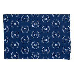 Modern Minimalist Navy Blue Monogram Pattern Pillow Case