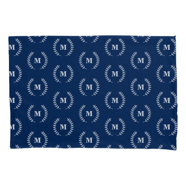 Modern Minimalist Navy Blue Monogram Pattern Pillow Case (Front)