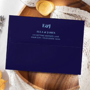 Modern Minimalist Navy Blue Monogram Wedding Envelope