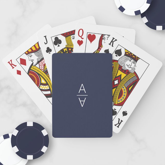 Modern Minimalist Navy Blue Personalized Monogram Poker Cards (Creator Uploaded)