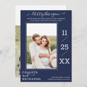 Modern Minimalist Navy Blue Photo Monogram Save The Date