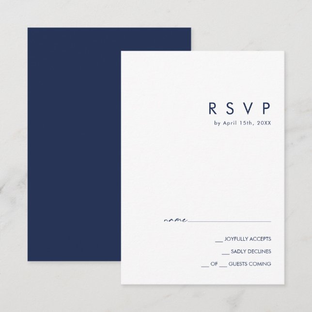 Modern Minimalist Navy Blue RSVP Card (Front/Back)