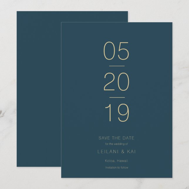 Modern Minimalist Navy Blue Save the Date Card (Front/Back)