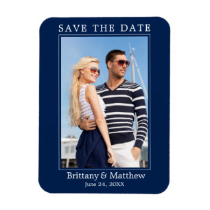Modern Minimalist Navy Blue Save the Date Magnet