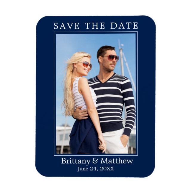 Modern Minimalist Navy Blue Save the Date Magnet (Vertical)