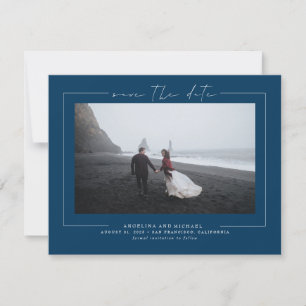 Modern Minimalist Navy Blue Save the Date Photo