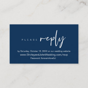 Modern Minimalist, Navy blue Script, Online RSVP   Enclosure Card