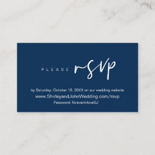 Modern Minimalist, Navy blue Script, Online RSVP Enclosure Card