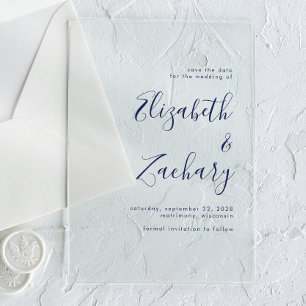 Modern Minimalist Navy Blue Script Save the Date