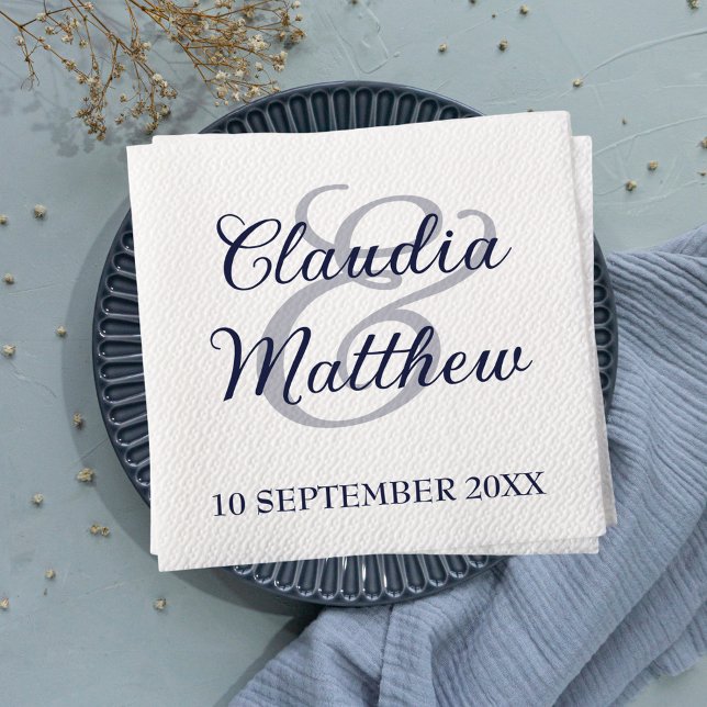 Modern Minimalist Navy Blue Script Wedding Napkins (Modern Minimalist Navy Blue Script Wedding Napkins)