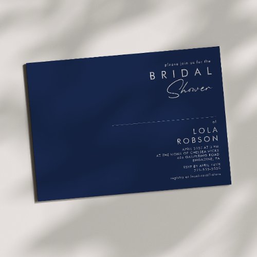 Modern Minimalist Navy Blue  Silver Bridal Shower Invitation