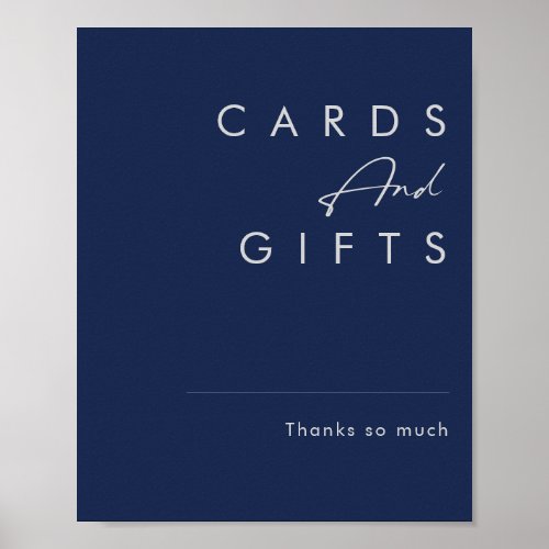 Modern Minimalist Navy Blue Silver Cards and Gifts Poster