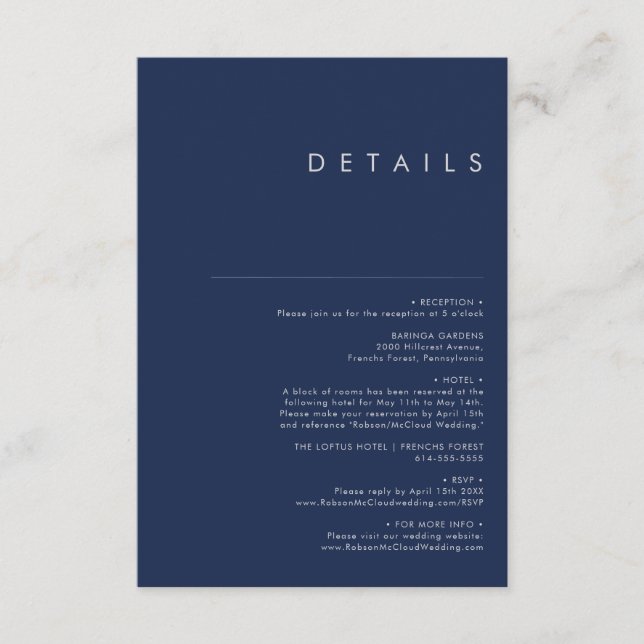 Modern Minimalist Navy Blue | Silver Details Enclosure Card (Front)